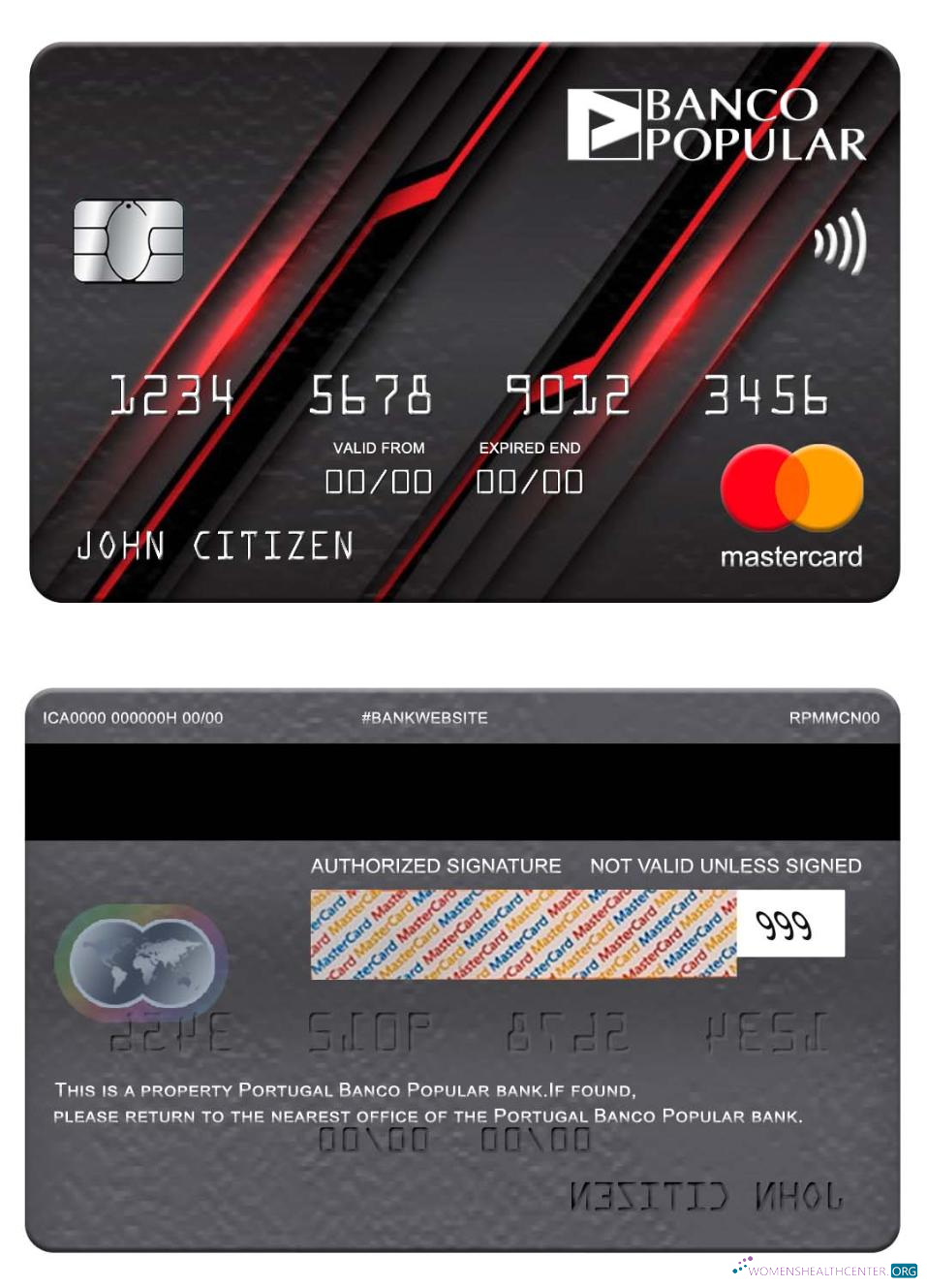 Download Portugal Banco Popular bank mastercard Photoshop template